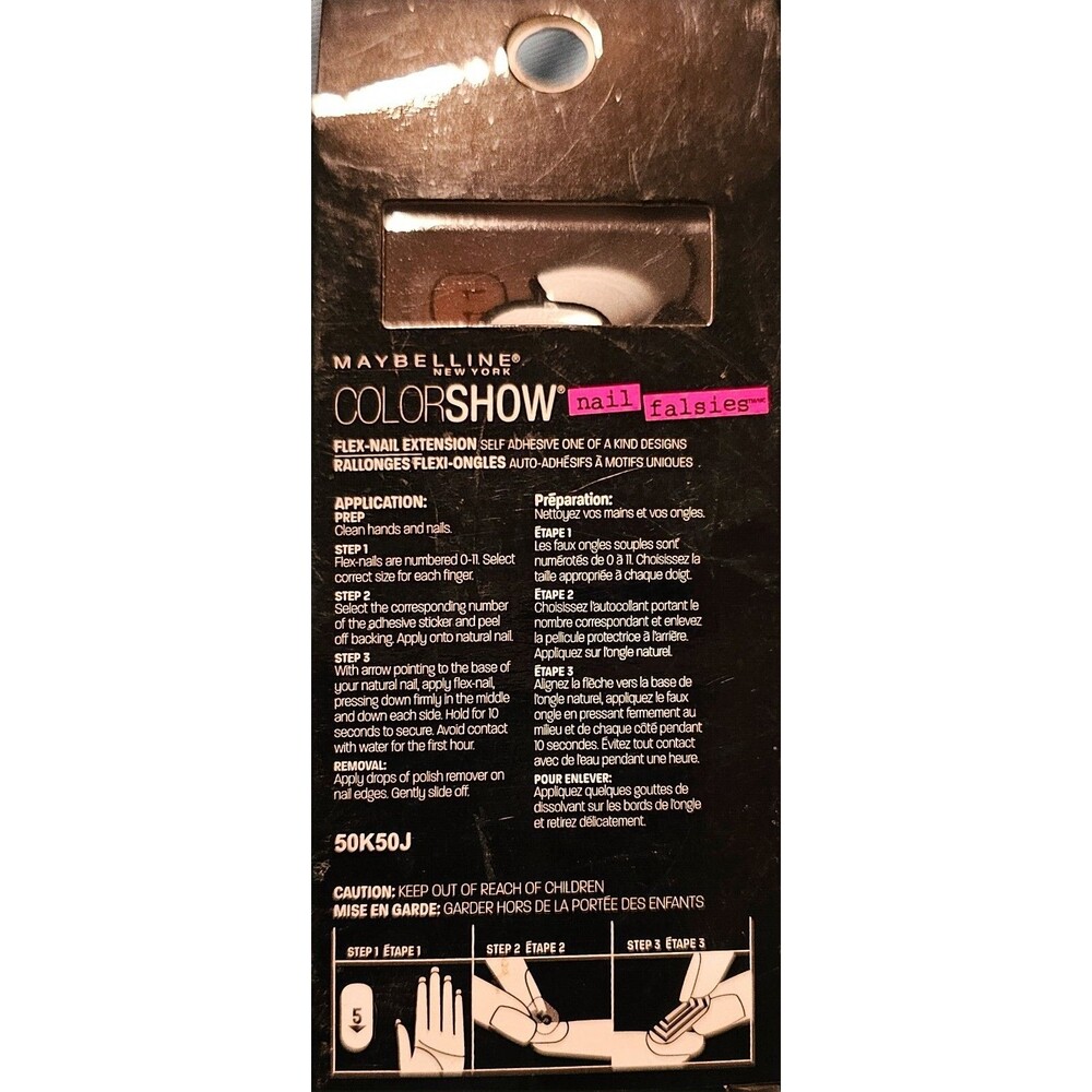 MAYBELLINE COLOR SHOW NAIL FALSIES FLEX NAIL EXTENSION 10 BRIGHT AS WHITE - Picture 2 of 4
